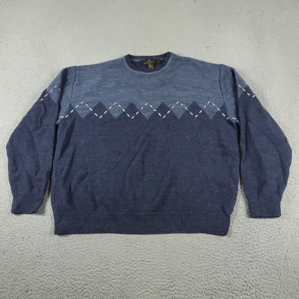 Bugatchi Sweater Mens Size XL Blue Merino Wool Crew Pullover Sweatshirt